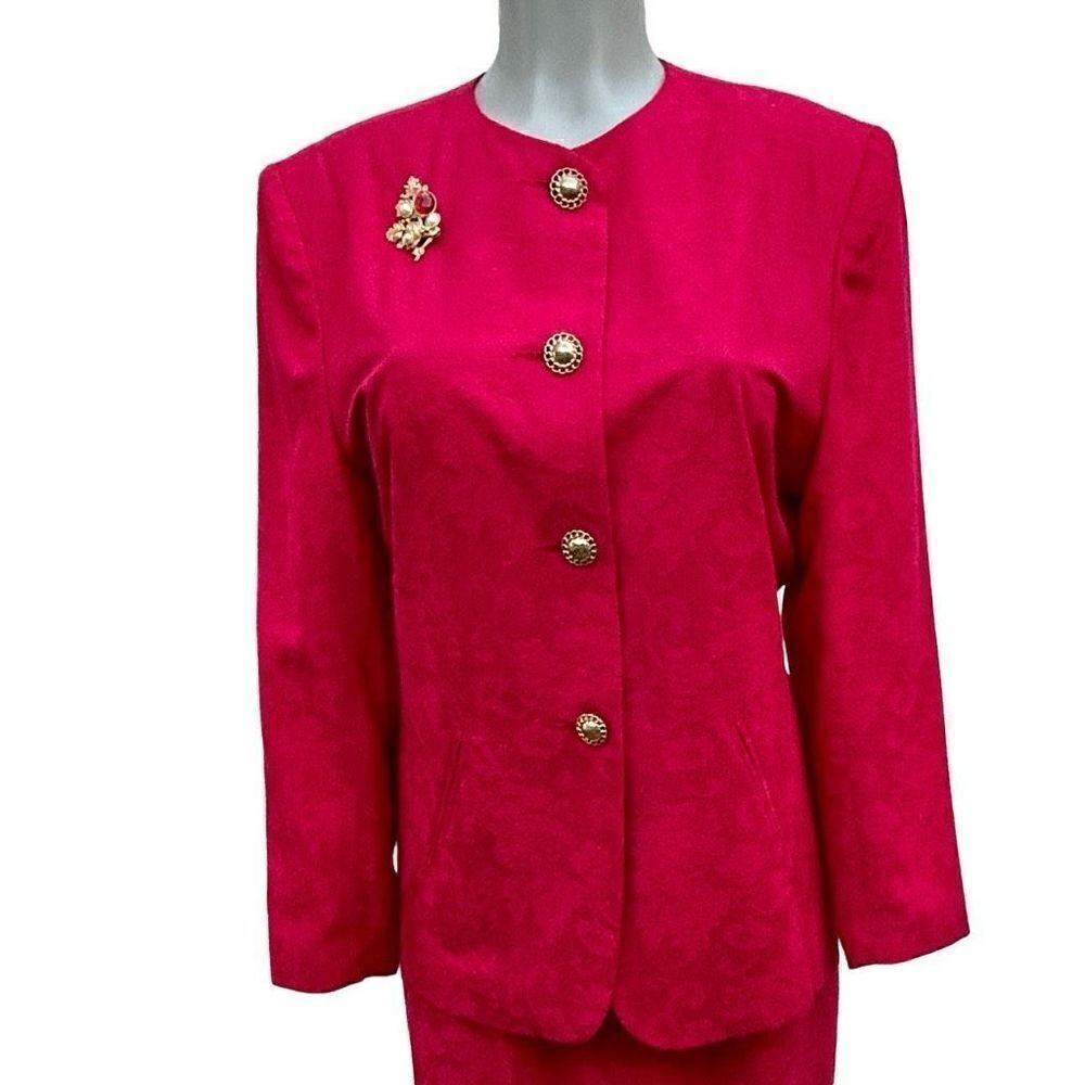 Vintage Henry Lee Top & Skirt Set Suit Women's Sz 10 Red & Gold Outfit Workwear